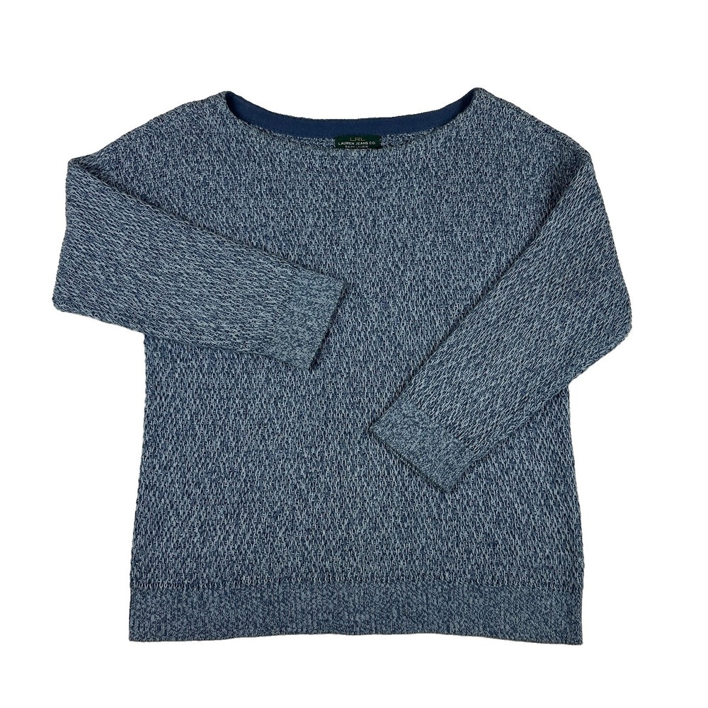 LRL LAUREN JEANS Co Ralph Lauren Blue White Scoop Neck Knit Sweater Size M - Picture 5 of 8